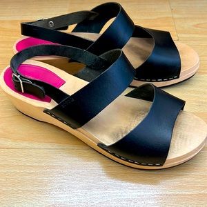 Swedish Hasbeens Black Clog Sandals 37